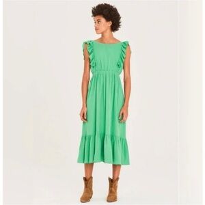 Ba&sh Joyce Backless Cotton Midi Dress in Green Size 4
